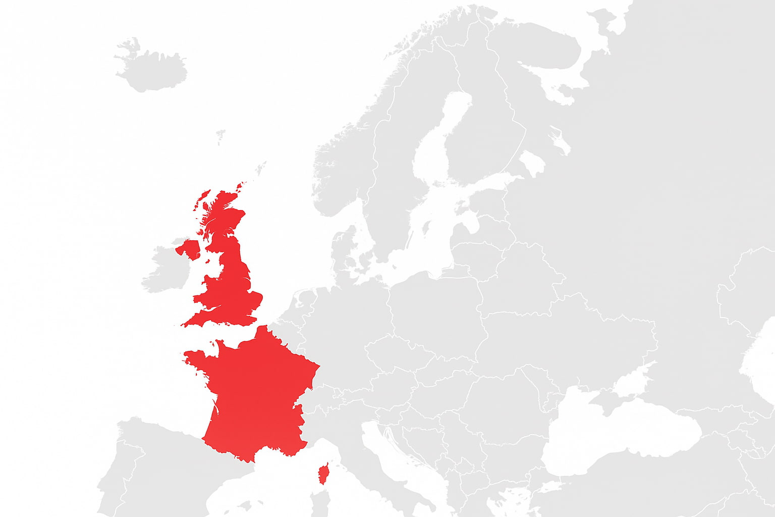 GRS Fleet Telematics European Coverage Map Map of Europe highlighting UK and France coverage