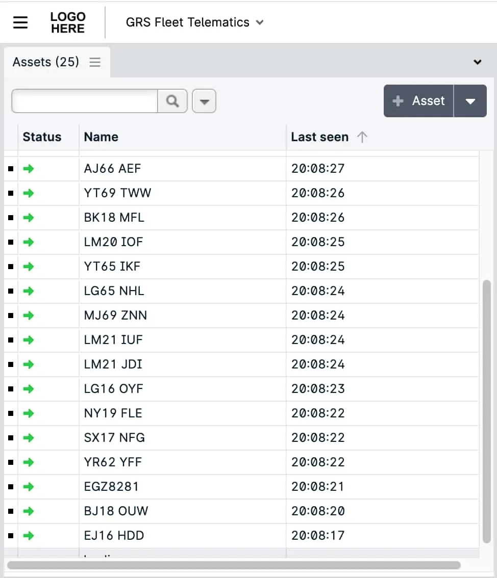 White-label van tracking dashboard interface showing asset management and fleet tracking capabilities